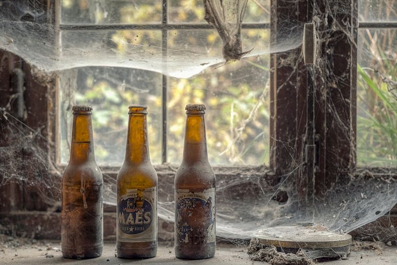 Verlaten plaats - bier met spinnenwebben van Carina Buchspies