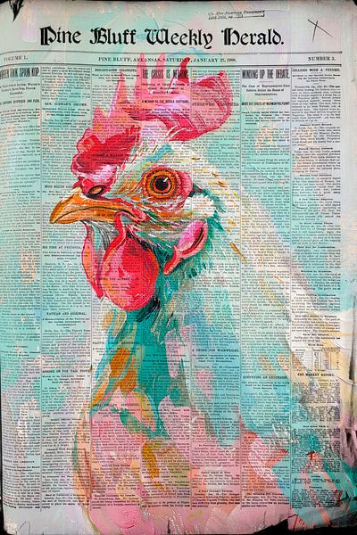 Coq coloré sur page de journal Collage par Poster Art Shop