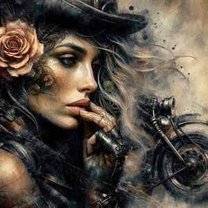 Steampunk Rose – Mechanische Muse | Vintage Motorcycle Fantasy Portrait