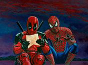 Deadpool und Spiderman Gemälde von Paul Meijering Miniaturansicht
