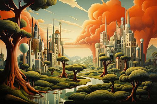 Bizarre surrealistich art deco landschap