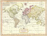 Retro wereldkaart in zachte kleuren van Emma Kersbergen thumbnail