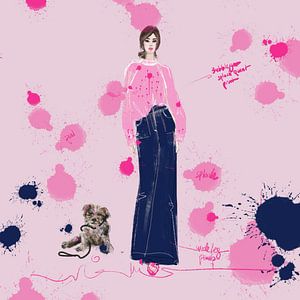 Pull Fashion sketch à pois roses