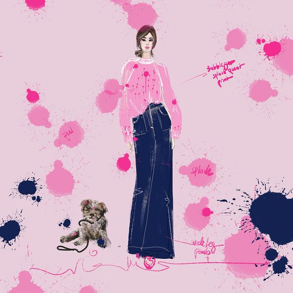 Pull Fashion sketch à pois roses par Go van Kampen