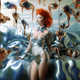 Rothaarige Frau in einer flüssigen Welt