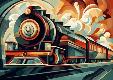 Train à vapeur Art déco abstrait sur Jan Bechtum