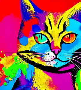 Porträt einer Katze VIII - buntes Pop-Art-Graffiti von Lily van Riemsdijk - Art Prints with Color