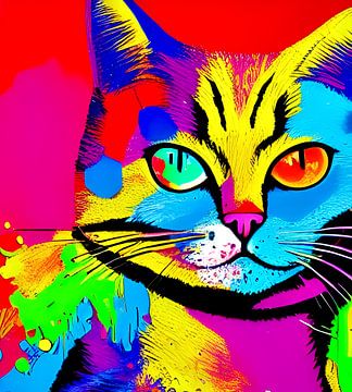 Portret van een kat VIII - kleurrijk popart graffiti van Lily van Riemsdijk - Art Prints with Color