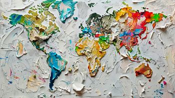 Abstrakte Weltkarte – Farbenfrohe Impasto-Malerei