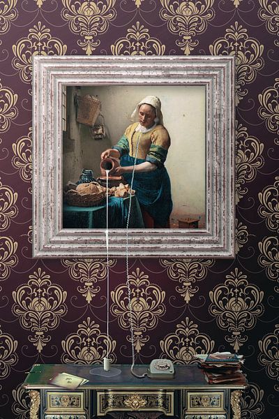Contemporary Twist on Vermeer's Milkmaid - Nostalgia and Innovation in Painting by Elianne van Turennout