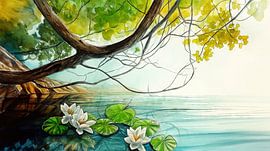 Nénuphars blancs sur un lac calme au printemps sur Frank Heinz