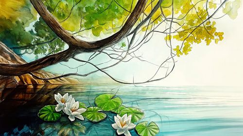 Witte waterlelies op een kalm lentemeer