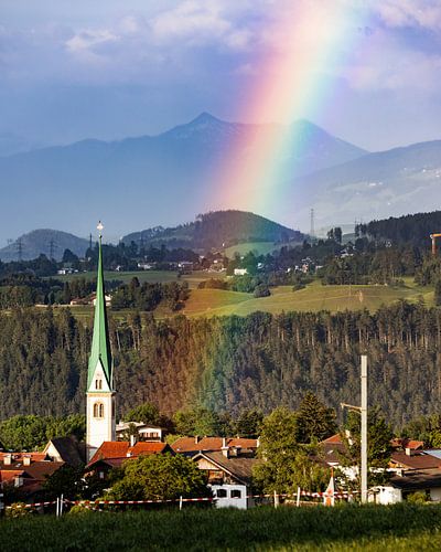 Rainbow through the church