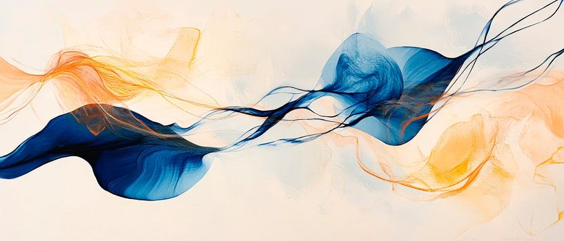 Fließende Farben in Blau und Orange von Poster Art Shop