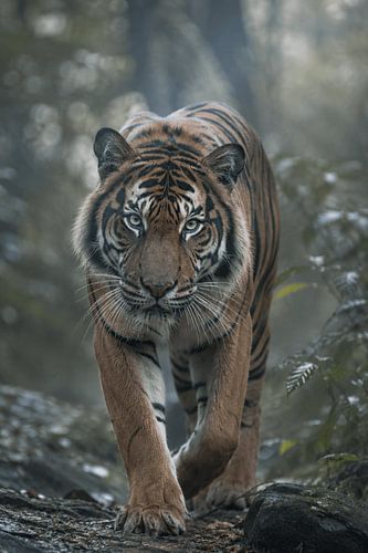 Un tigre de Sumatra intense dans une forêt mystique – Photographie animalière d'art