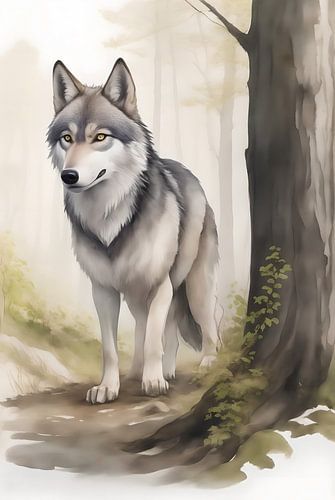 Een jonge wolf in het bos