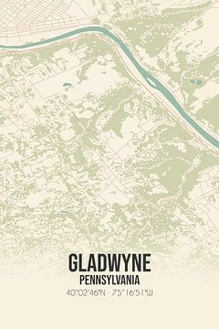 Vintage landkaart van Gladwyne (Pennsylvania), USA. van MijnStadsPoster