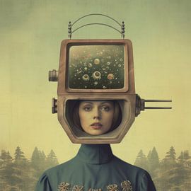 Vintage retro style illustration featuring a woman in a bizarre setting by Art Bizarre