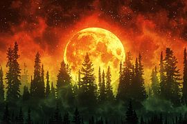 Magic moon over the forest by Art & Soul Creations