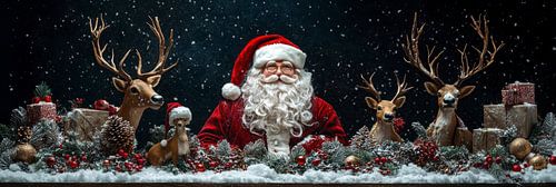 Stilleven van de Kerstman omringd door zijn trouwe rendieren