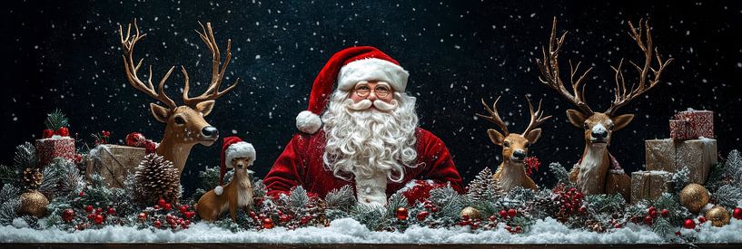 Still life of Santa surrounded by his faithful reindeer by Digitale Schilderijen