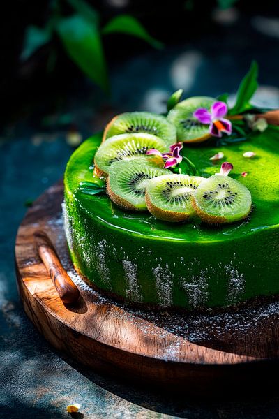 Grüne Kiwi-Torte mit essbaren Blüten von Poster Art Shop