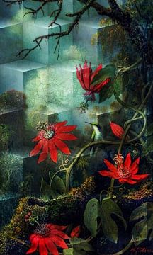 Kolibrie en passiebloemen van Gisela- Art for You