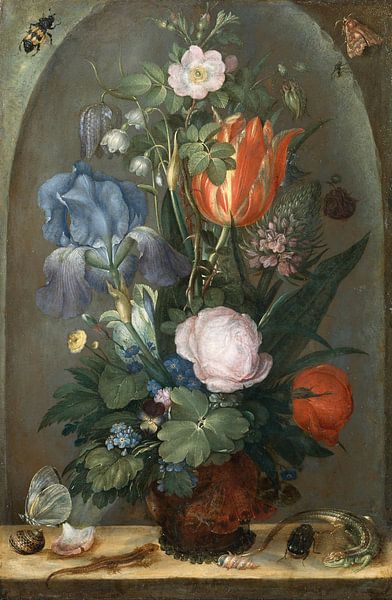 Stillleben mit Blumen und zwei Eidechsen, Roelant Saverij von Meisterhafte Meister