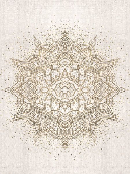 Mandala boho doré scintillant sur beige par Bloomery Decor