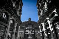 Barcelona, el born,  cultural center, zwart - wit foto met blauwe lucht van Rob Severijnen thumbnail