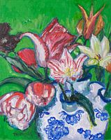 Delfter blaue Tulpenvase mit Tulpen Nr. 2 (grün)