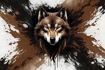 Wolf im dynamischen abstrakten Stil von De Muurdecoratie