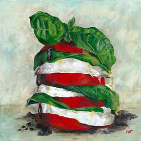 Italian caprese salad painted in acrylic by Astridsart