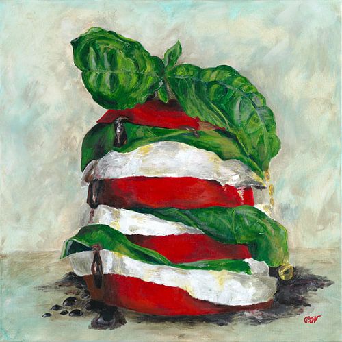 Italiaanse caprese salade geschilderd in acryl