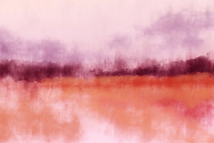 Bunte abstrakte minimalistische Landschaft in lila, lila, weich brennen orange und rosa von Dina Dankers