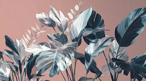Blätter auf Rosa Botanische Eleganz im Kontrast