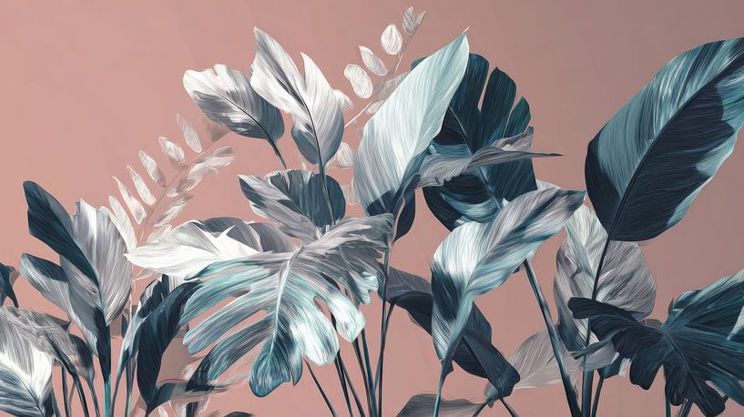 Feuilles sur rose Élégance botanique en contraste par Eva Lee