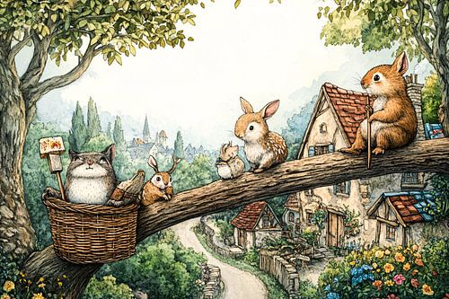 Schattige dieren in een dorp