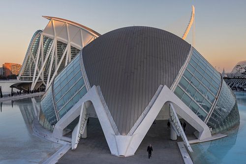 Stad van de kunst en wetenschap Valencia tijdens zonsondergang