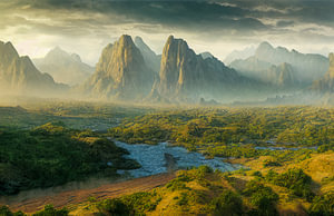 See in den Jurassic Valley Mountains Illustration