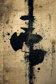 Peinture abstraite noir-beige avec trois coups de pinceau noirs dans le style japonais ancien sur Dream Designs art work