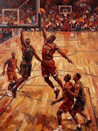 Ölgemälde mit dynamischer Basketballszene