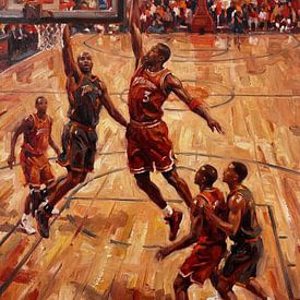 Dynamic Basketball Action Oil Painting by Jan Keteleer