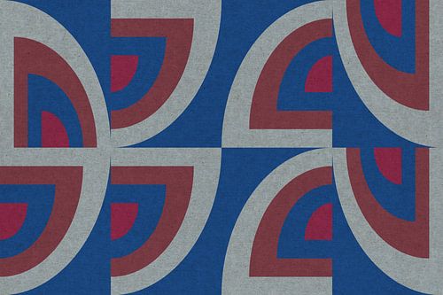 Motif géométrique rétro. Style Bauhaus. Formes en rouge vin et bleu cobalt.