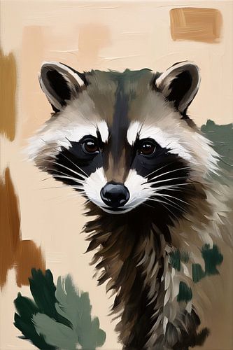 Realistisch schilderij van een wasbeer