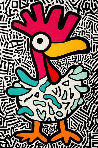 Huhn mit Farben | Fröhliches Huhn mit Strichen
