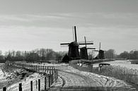 Niederländische Windmühlen entlang des Kanals im Winter von Paul Franke Miniaturansicht