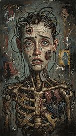 Portrait à l'huile néo-expressionniste grotesque « Wired Mind » sur Aden Pink Studio
