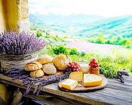 Lavender Picnic with Cheese and Bread by ArtMomente