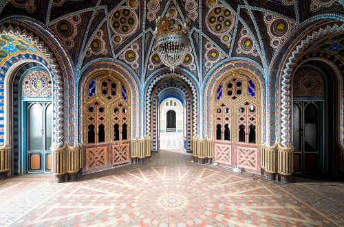 Colorful room in abandoned castle.
